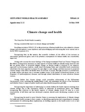 Sixty-first World Health Assembly. Climate Change and Health