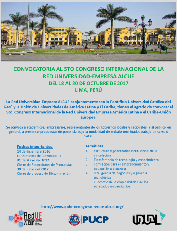 Convocatoria 5to Congreso Internacional de la Red Universidad-Empresa ALCUE
