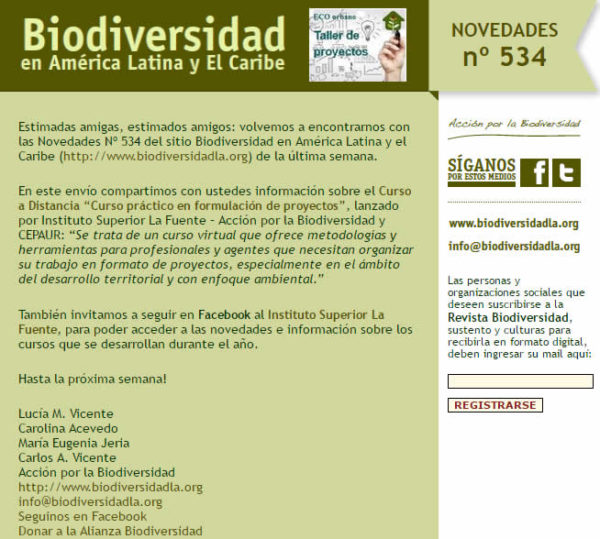 Novedades Nº534 del Sitio Biodiversidad de América Latina y El Caribe