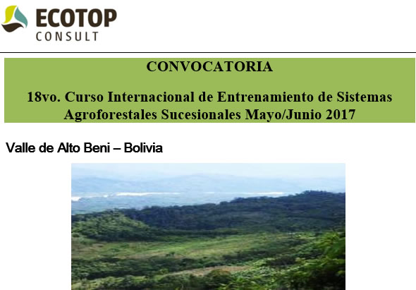 18vo. Curso Internacional de Entrenamiento de Sistemas Agroforestales Sucesionales