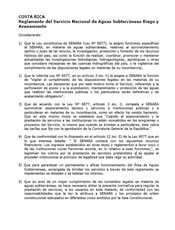 Reglamento del Servicio Nacional de Aguas Subterráneas Riego y Avenamiento (SENARA) de 09 de enero del 2007 - Costa Rica