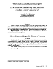 El Cambio Climático y sus posibles efectos sobre Venezuela