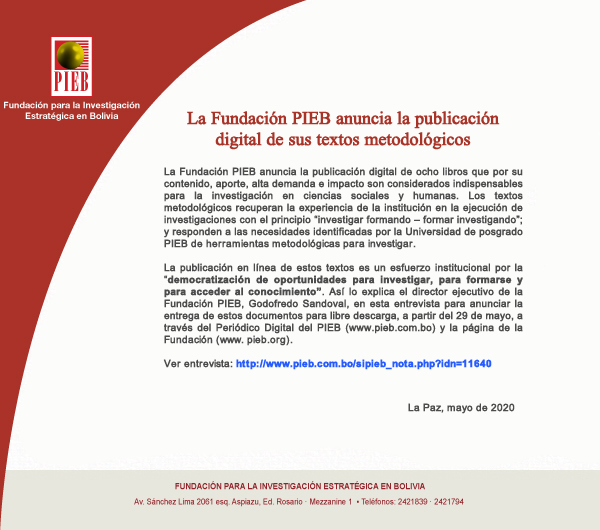 La Fundación PIEB anuncia la liberación de libros indispensables para la investigación